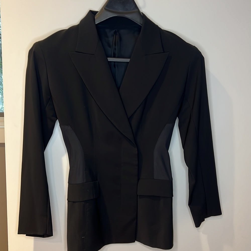 Acne Black Sz 34 Wool Elastin Fitted Blazer